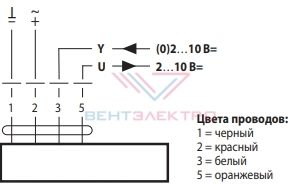 Схема электрического подключения электропривода SM24A-SR для воздушных заслонок без встроенной пружины Схема электрического подключения электропривода SM24A-SR для воздушных заслонок без встроенной пружины