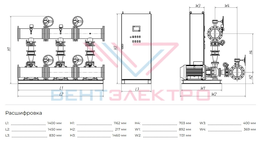 Габаритные размеры HC-FS-A 2/1 KMG 32-125/115-1,5/2 G1-B-80-16