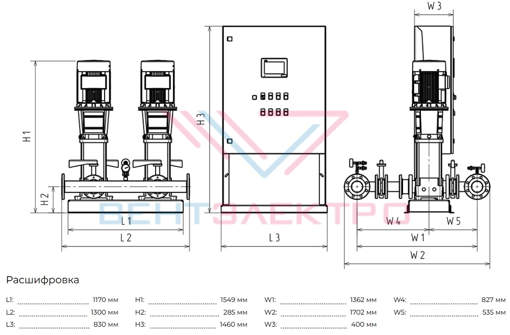 Габаритные размеры HC-FS-V 1/1 BM 125-2-1A G1-B-200-16