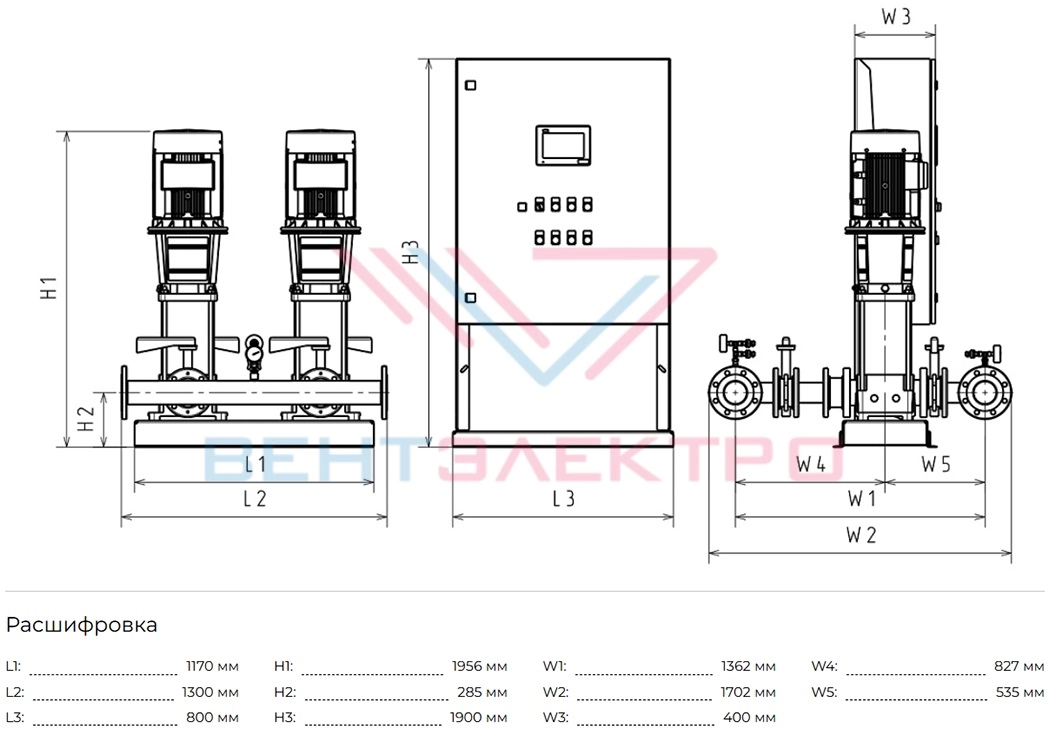 Габаритные размеры HC-FS-V 1/1 BM 125-4-2A G1-B-200-16