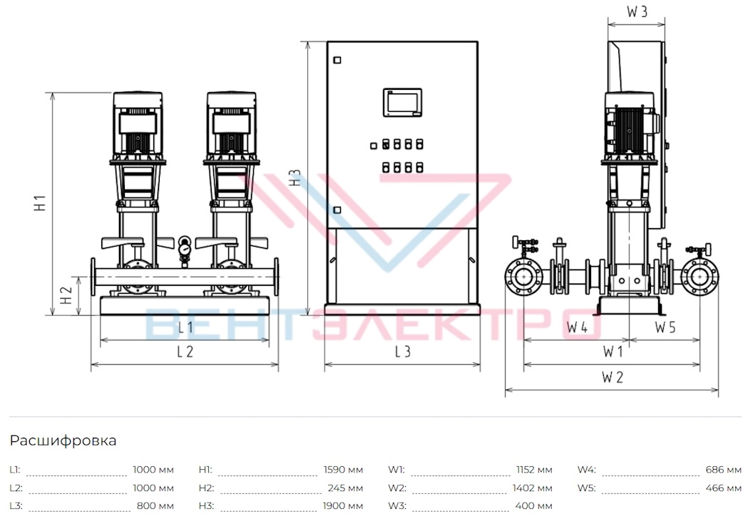 Габаритные размеры HC-FS-V 1/1 BM 95-3A G1-B-125-16