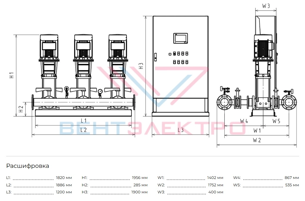 Габаритные размеры HC-FS-V 2/1 BM 125-4-2A G1-B-200-25