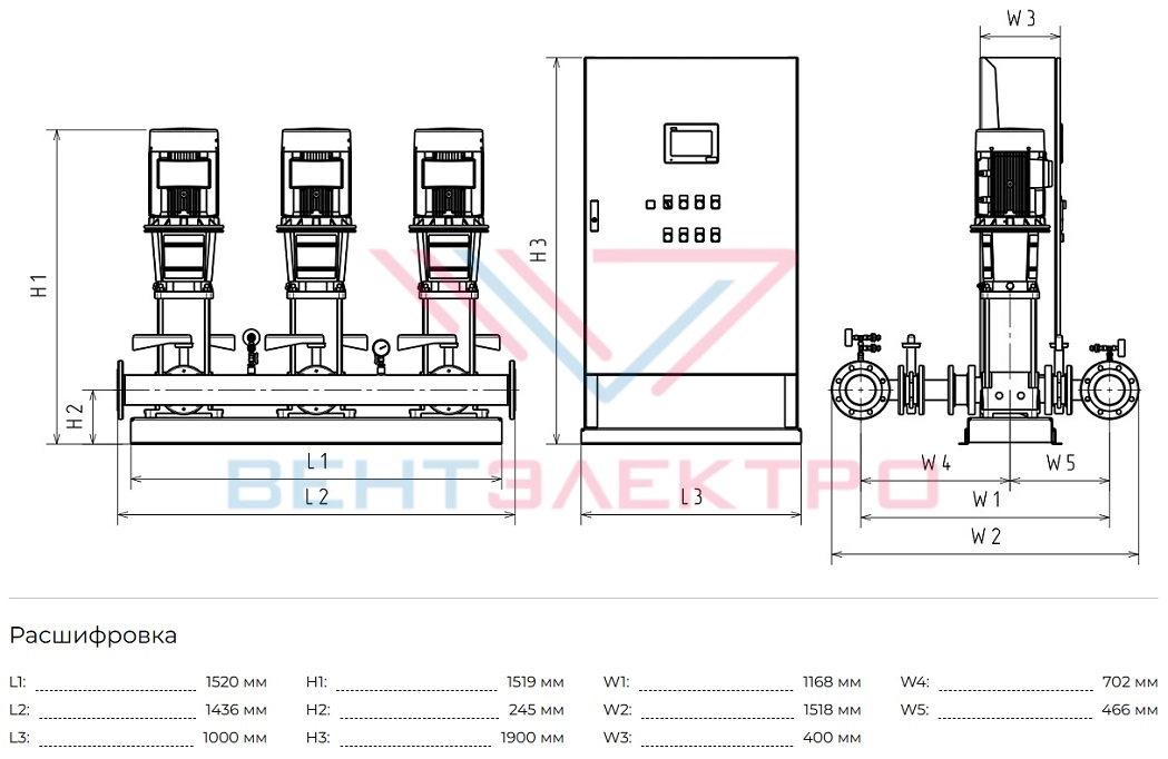 Габаритные размеры HC-FS-V 2/1 BM 95-3-2A G1-B-200-25-V
