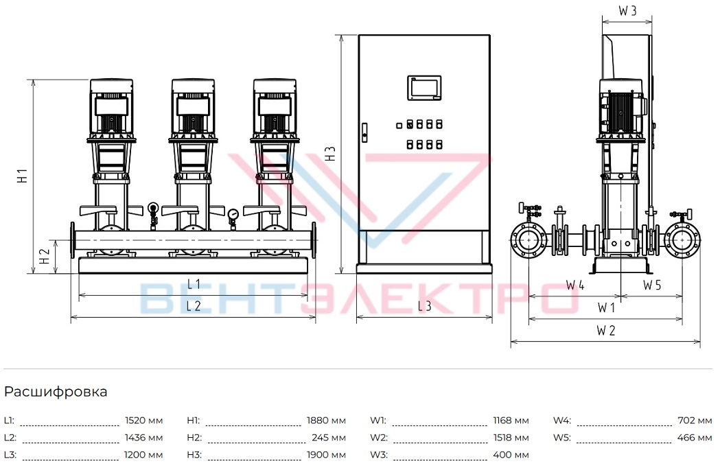 Габаритные размеры HC-FS-V 2/1 BM 95-5A G1-B-200-25-V