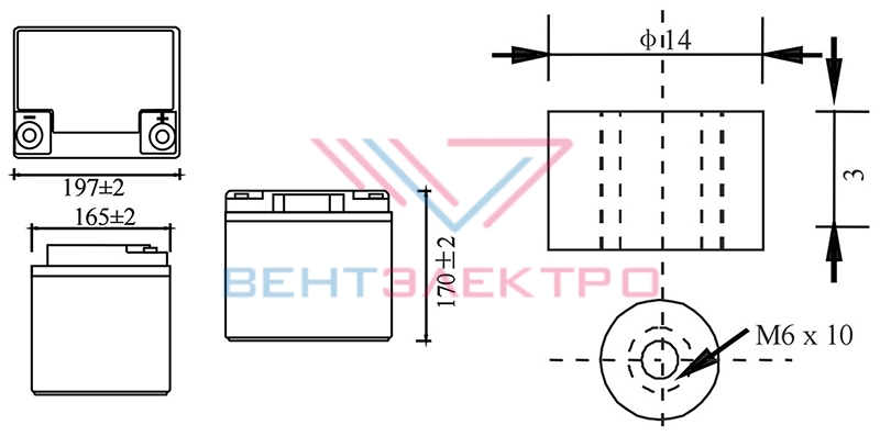 Размеры литиевой аккумуляторной батареи LFP-12,8-50 MNB Battery
