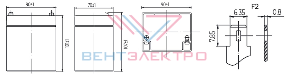 Размеры свинцово-кислотной аккумуляторной батареи HR1221W MNB Battery