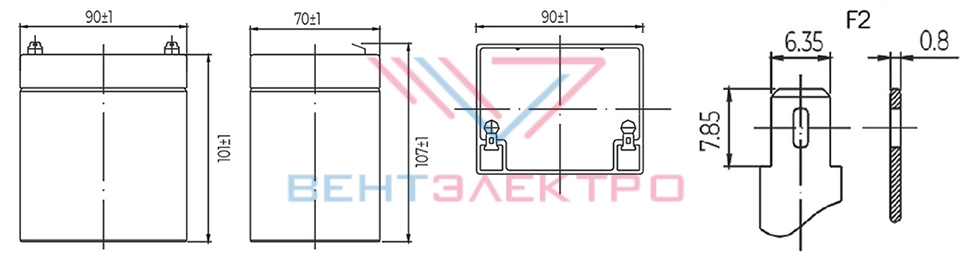 Размеры свинцово-кислотной аккумуляторной батареи HRL1221W MNB Battery