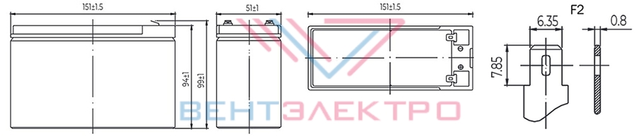 Размеры свинцово-кислотной аккумуляторной батареи HRL1224W MNB Battery Размеры свинцово-кислотной аккумуляторной батареи HRL1224W MNB Battery