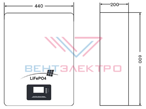 Размер литий-железо-фосфатного аккумулятора LFPW-51,2-100 LCD MNB Battery Размер литий-железо-фосфатного аккумулятора LFPW-51,2-100 LCD MNB Battery