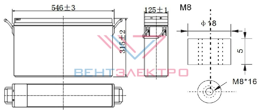 Размеры свинцово-кислотной аккумуляторной батареи MR 180-12 FT MNB Battery