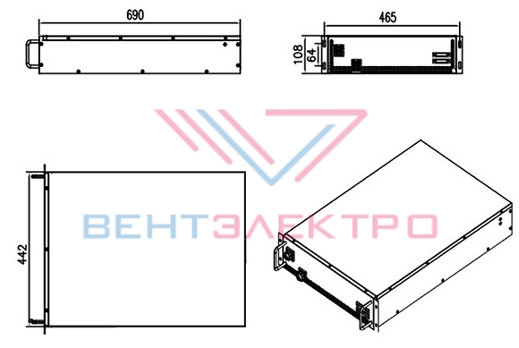 Размеры батарейного модуля LFPT-512-50-6C MNB на LiFePO4 АКБ