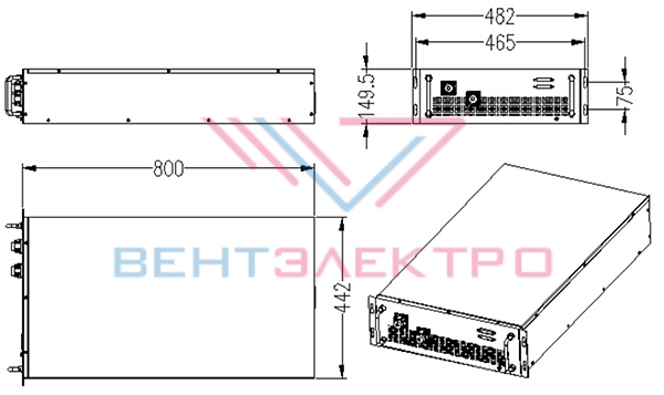 Размеры батарейного модуля LFPT-512-100-6C MNB на LiFePO4 АКБ
