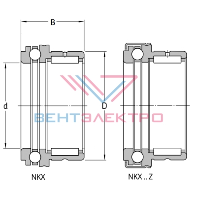 Размеры комбинированного игольчатого подшипника NKX20-Z NBS