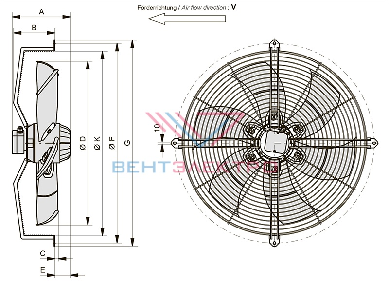 Габаритные размеры Rosenberg AKFD 800-6-6N.6LA Габаритные размеры Rosenberg AKFD 800-6-6N.6LA