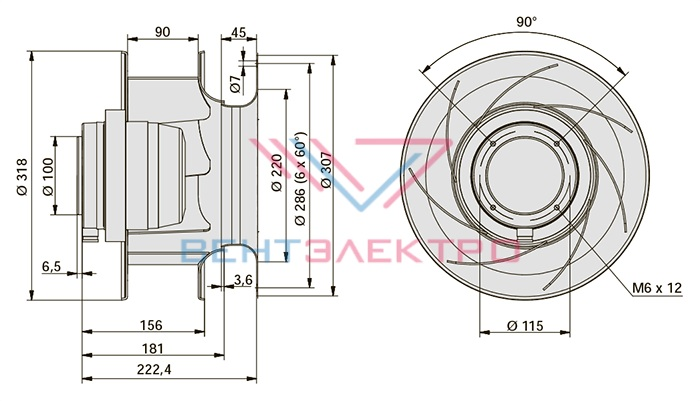 Габаритные размеры Rosenberg DKHR 280-2SW.087.5FA-F01