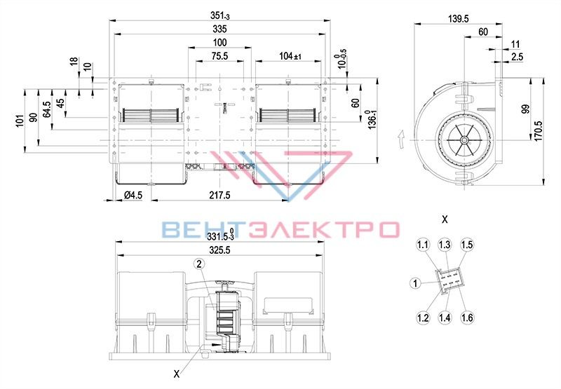 Габаритные размеры вентилятора K3G097-AK28-75 Ebmpapst