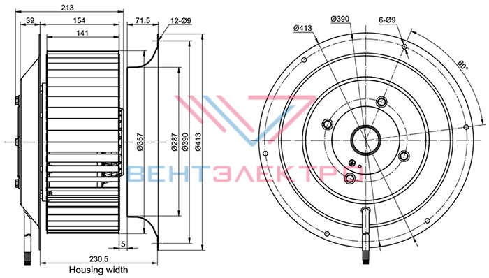 Габаритные размеры YWF(K)4D355-GQ