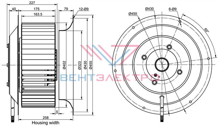 Габаритные размеры YWF(K)4D400-GQ