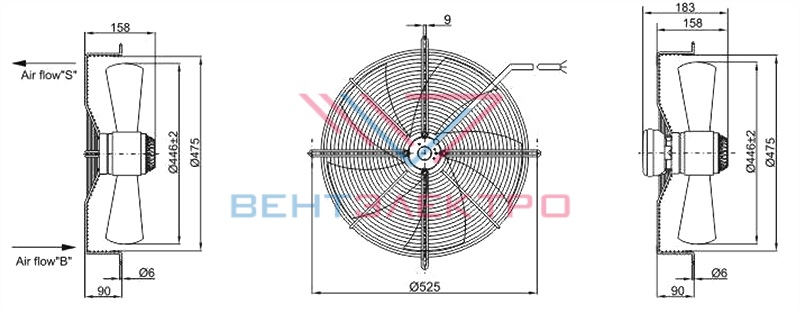 Габаритные размеры YWF(K) 6E450-ZX08-S5A