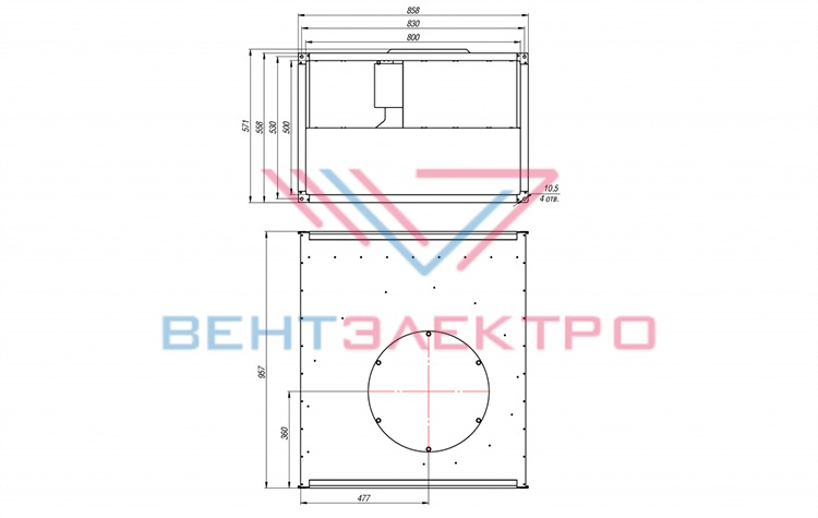 Габаритные и присоединительные размеры канального вентилятора ВКП 80-50-4D