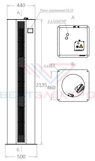 Габаритные размеры тепловой завесы Тепломаш КЭВ-52П6147W