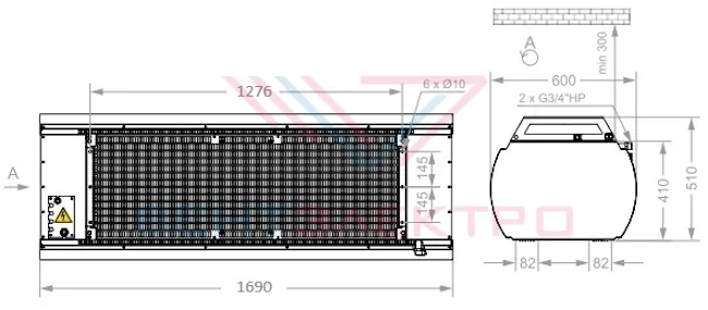 Габаритные размеры тепловой завесы Тепломаш КЭВ-130П5132W