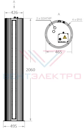 Габаритные размеры тепловой завесы Тепломаш без нагрева КЭВ-П6147A